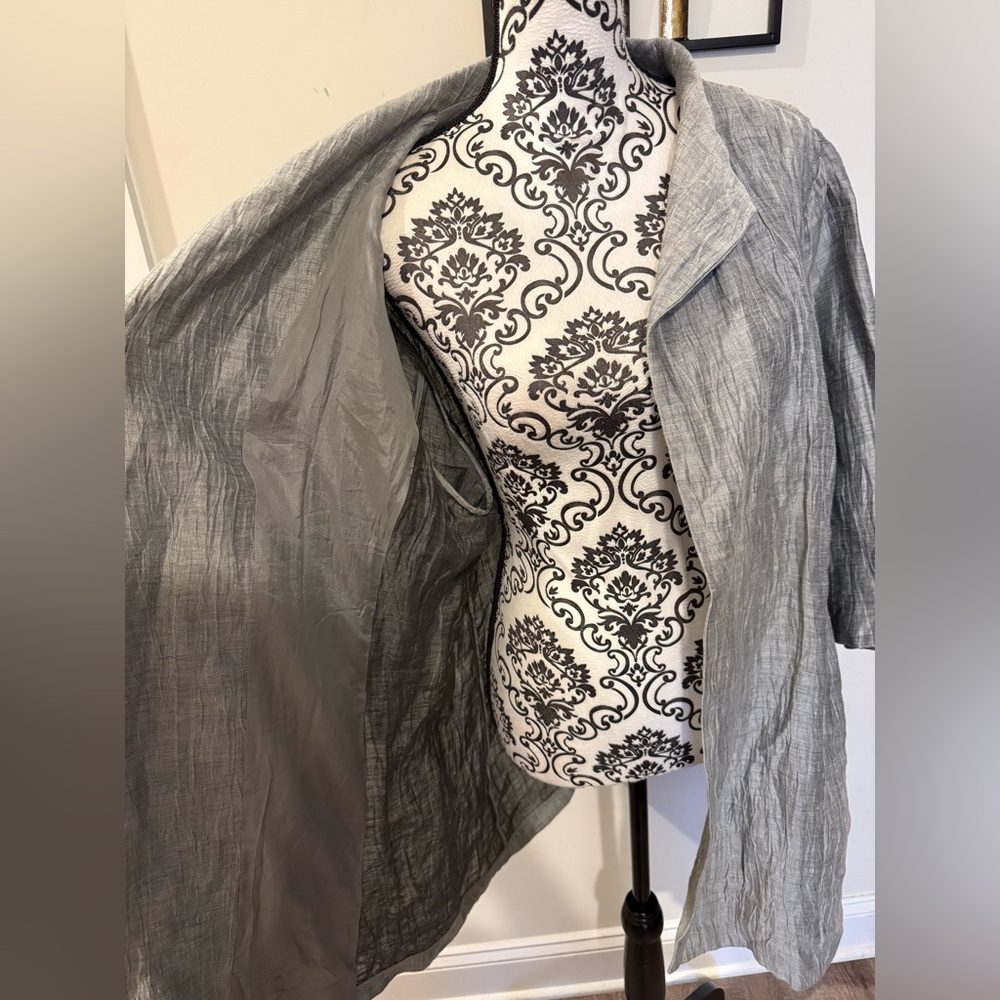 Eileen Fisher Silver Linen Crinkle Jacket - Picture 4 of 8